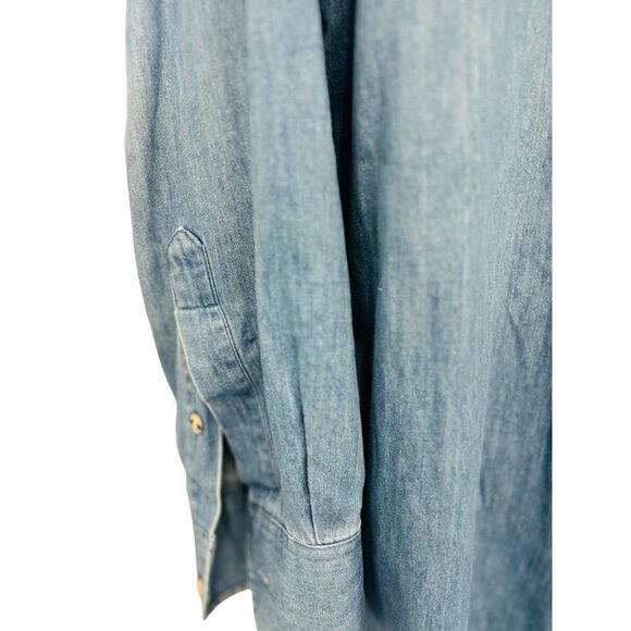 Men's EAGLE Cotton Long Sleeve Jean Button Down Shirt eagle Embroidery Size 15.5 - Picture 2 of 9